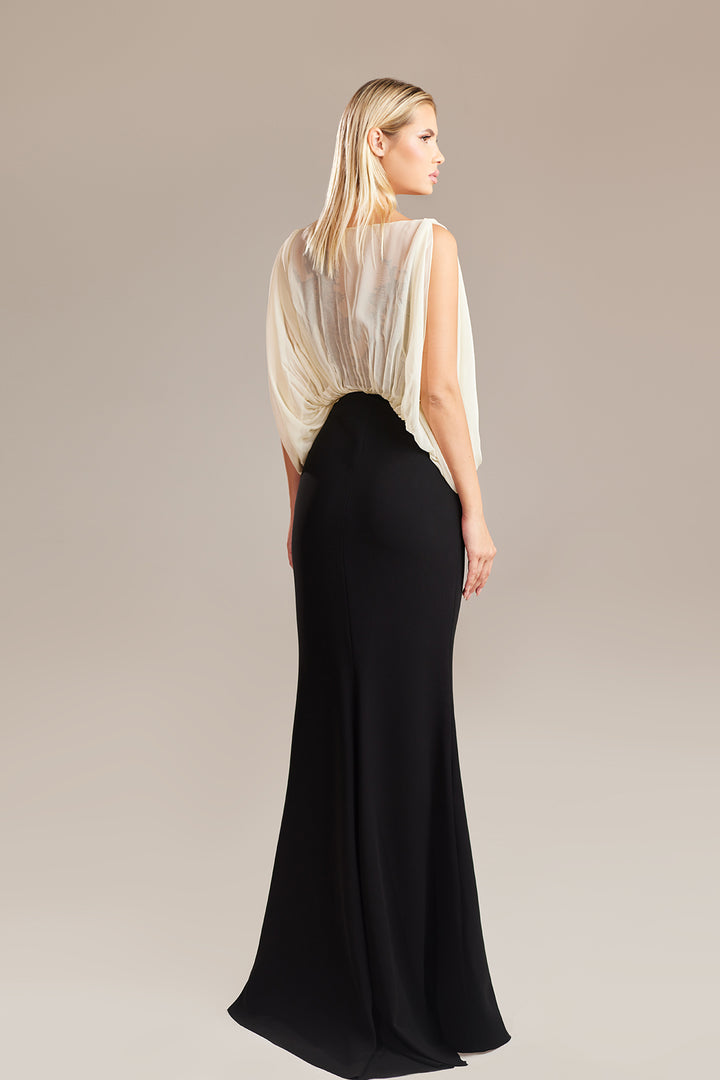 Two-Piece Illusion Draped Column Dress