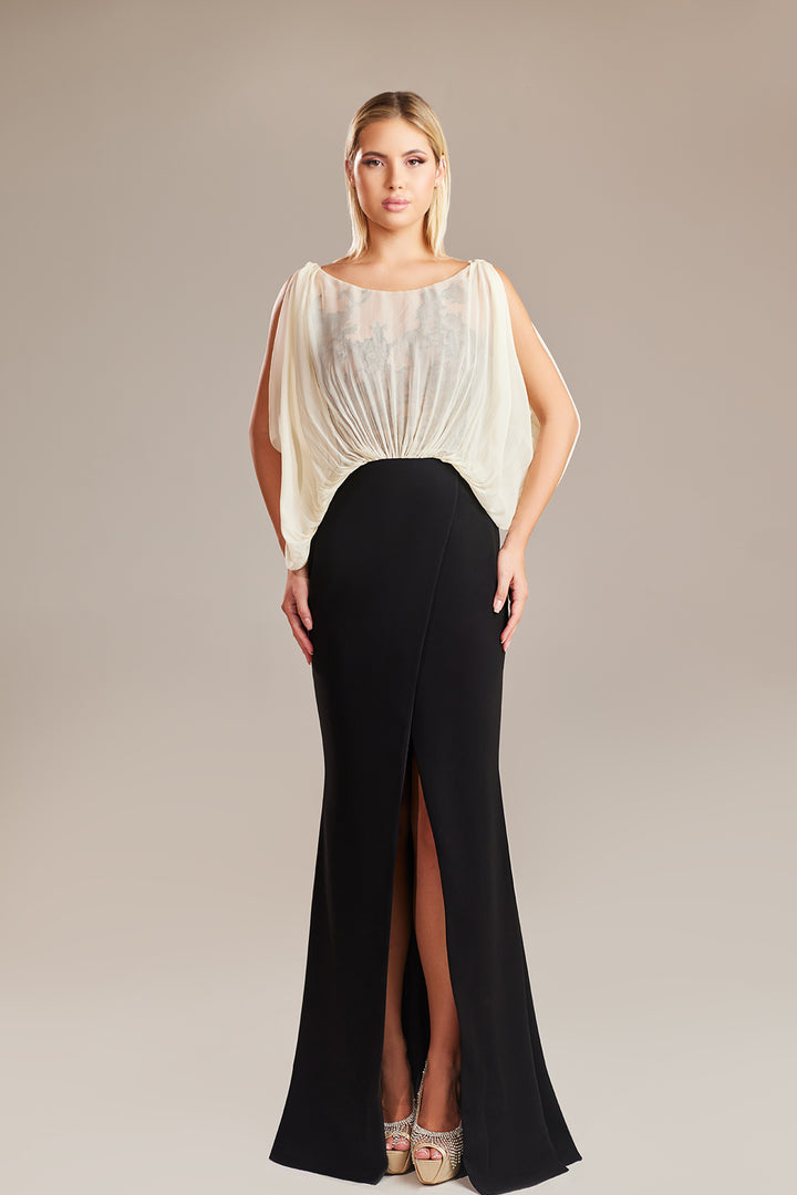 Two-Piece Illusion Draped Column Dress