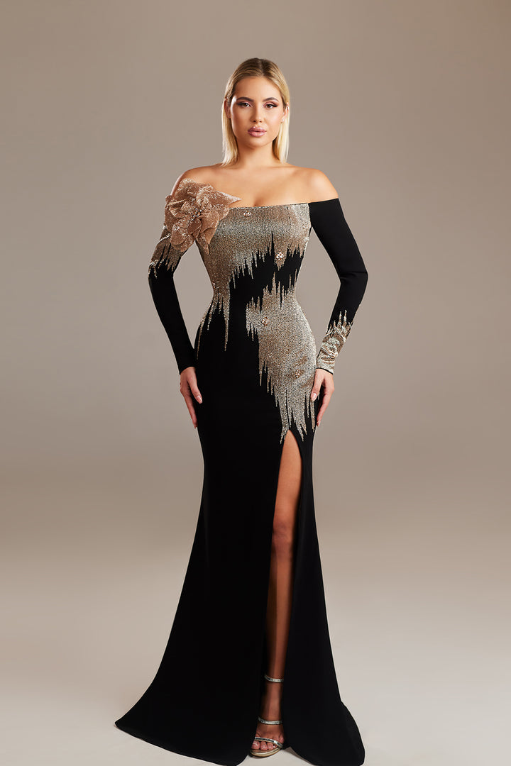 Mermaid Beaded Off-The-Shoulder Dress