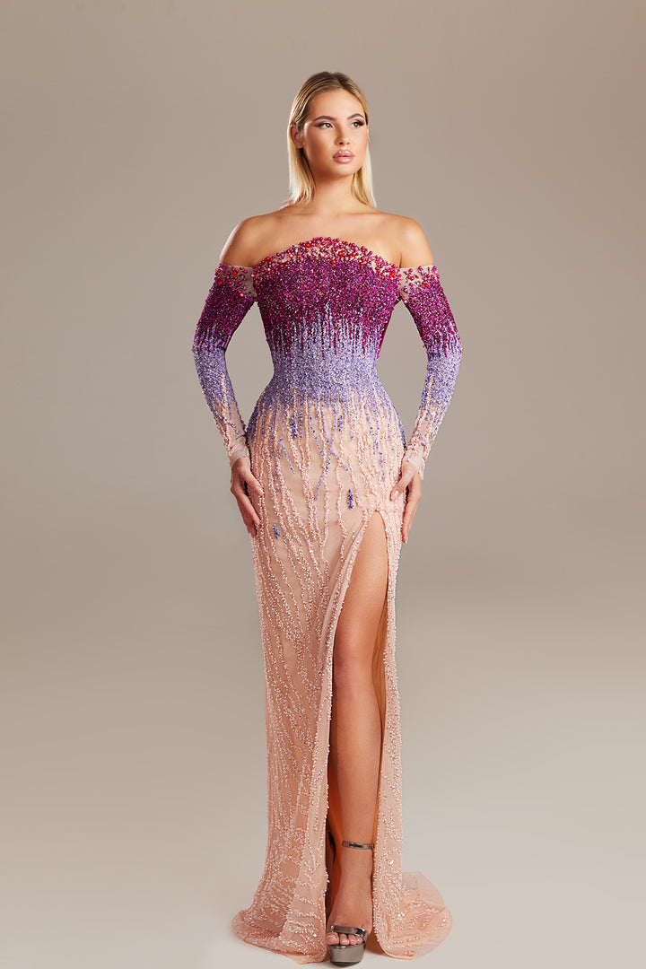 Gradient Beadwork Column Dress