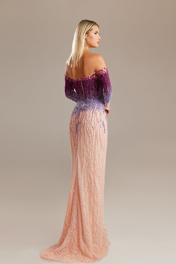 Gradient Beadwork Column Dress