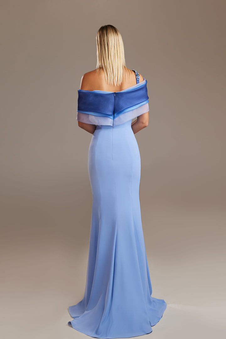 Off-The-Shoulder Neckline Capeed Column Dress