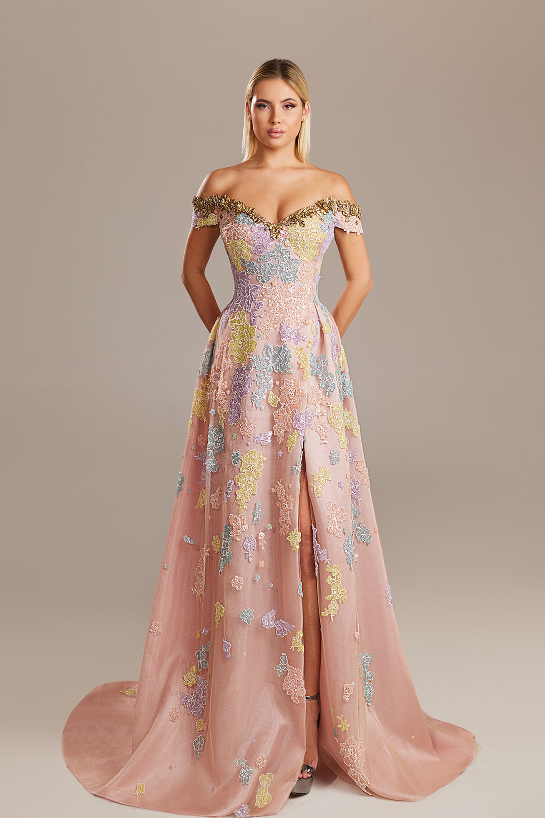 floral embroidered a line dress Long A-Line Prom Dress with Floral Embroidery-PromGirl Dusty Rose / 8
