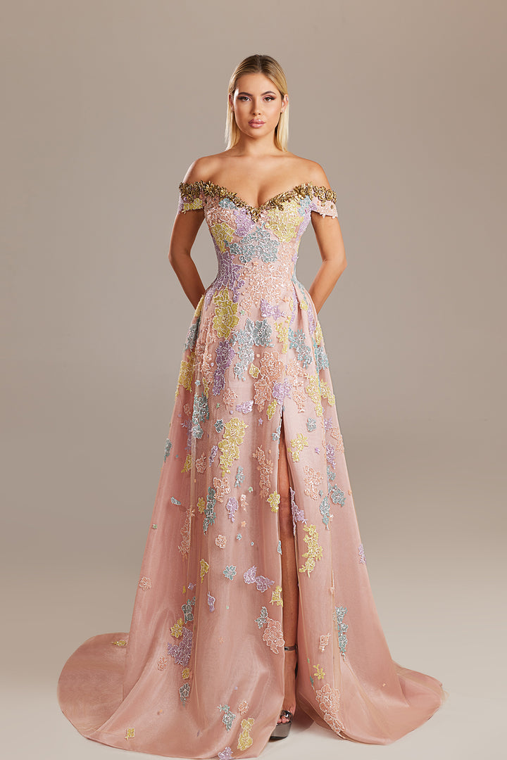 A-Line Dress with Floral Embroidery