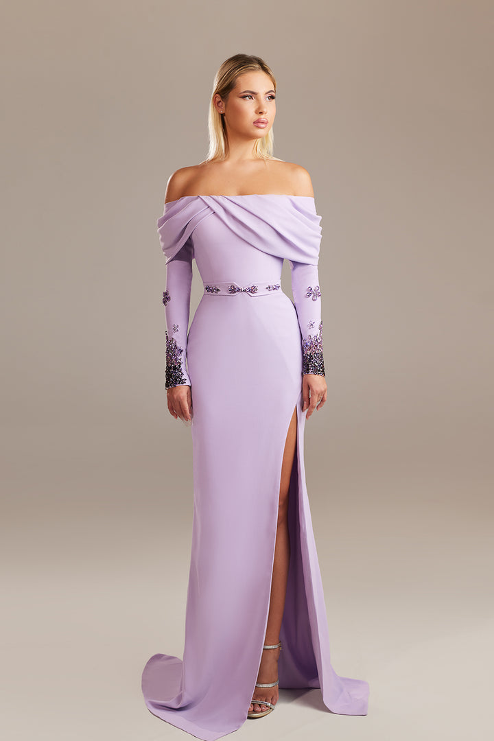 Off-The-Shoulder Draped Column Dress