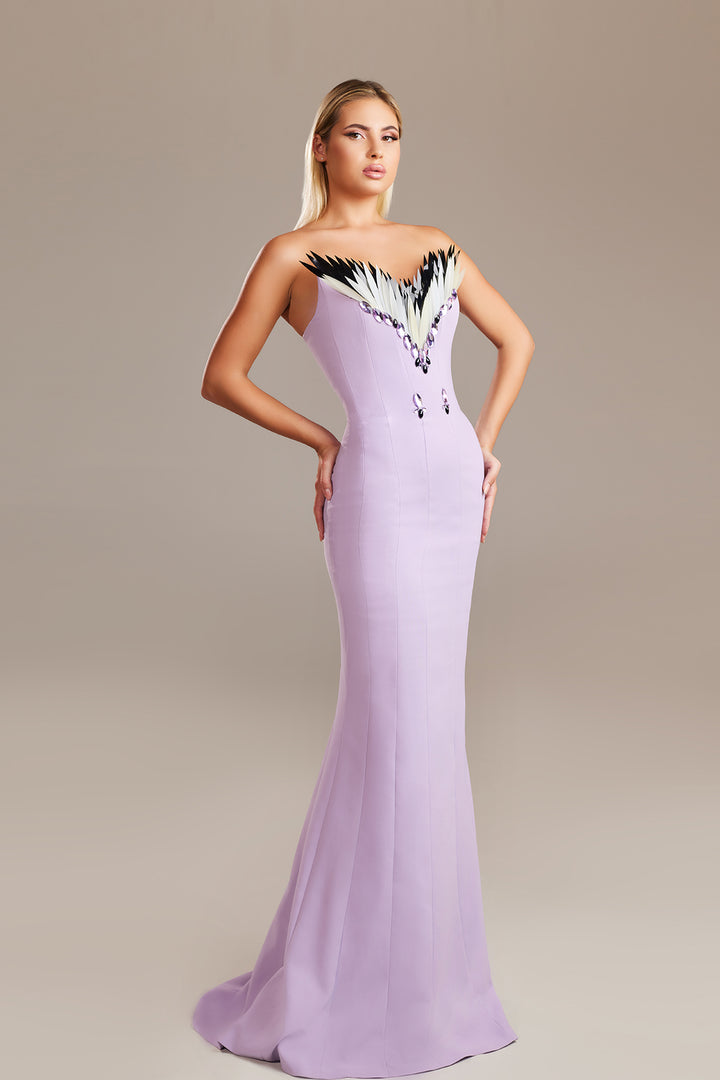 Mermaid Silhouette with Caped Off-The-Shoulder Sleeves