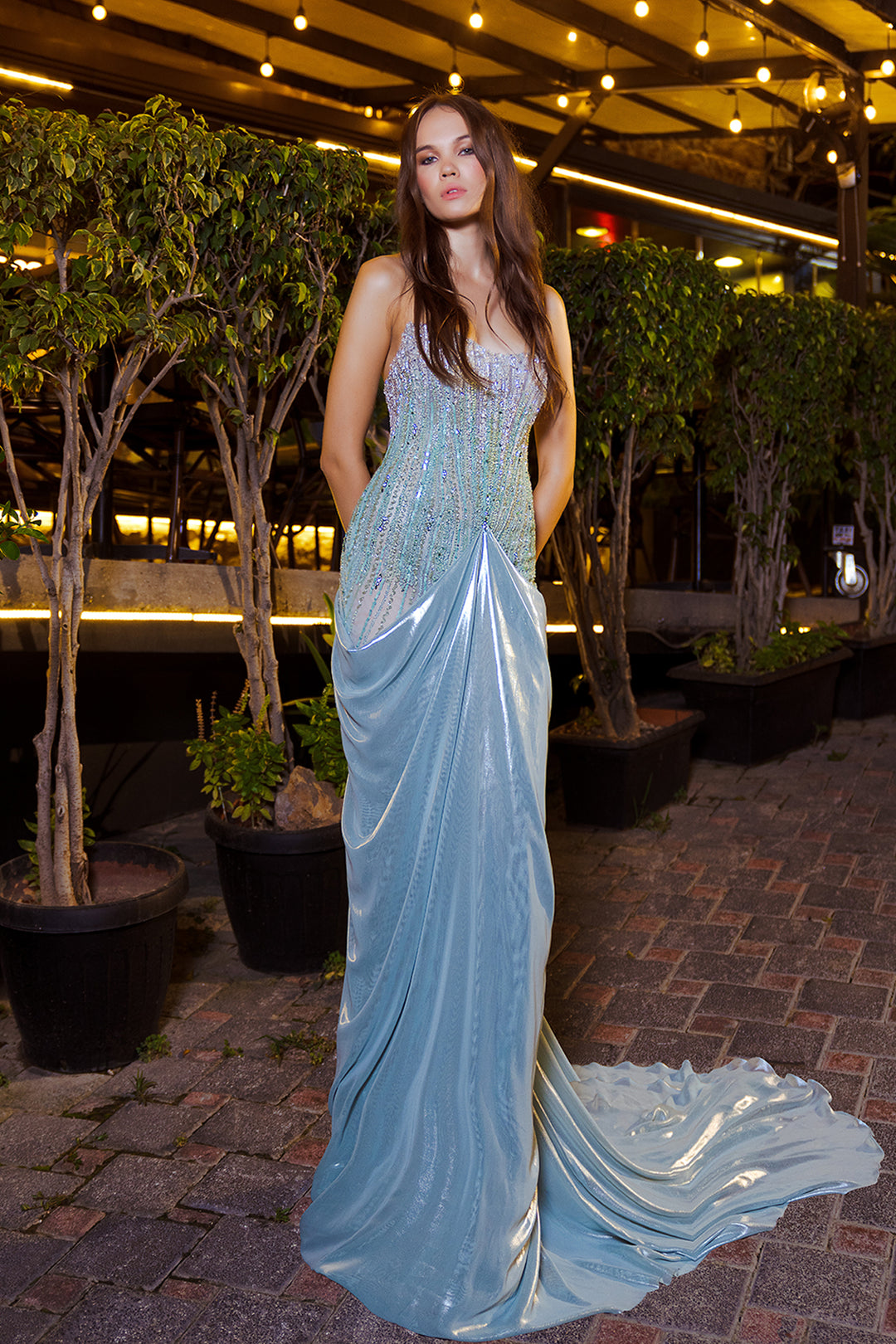 Beaded Column Dress with Slit