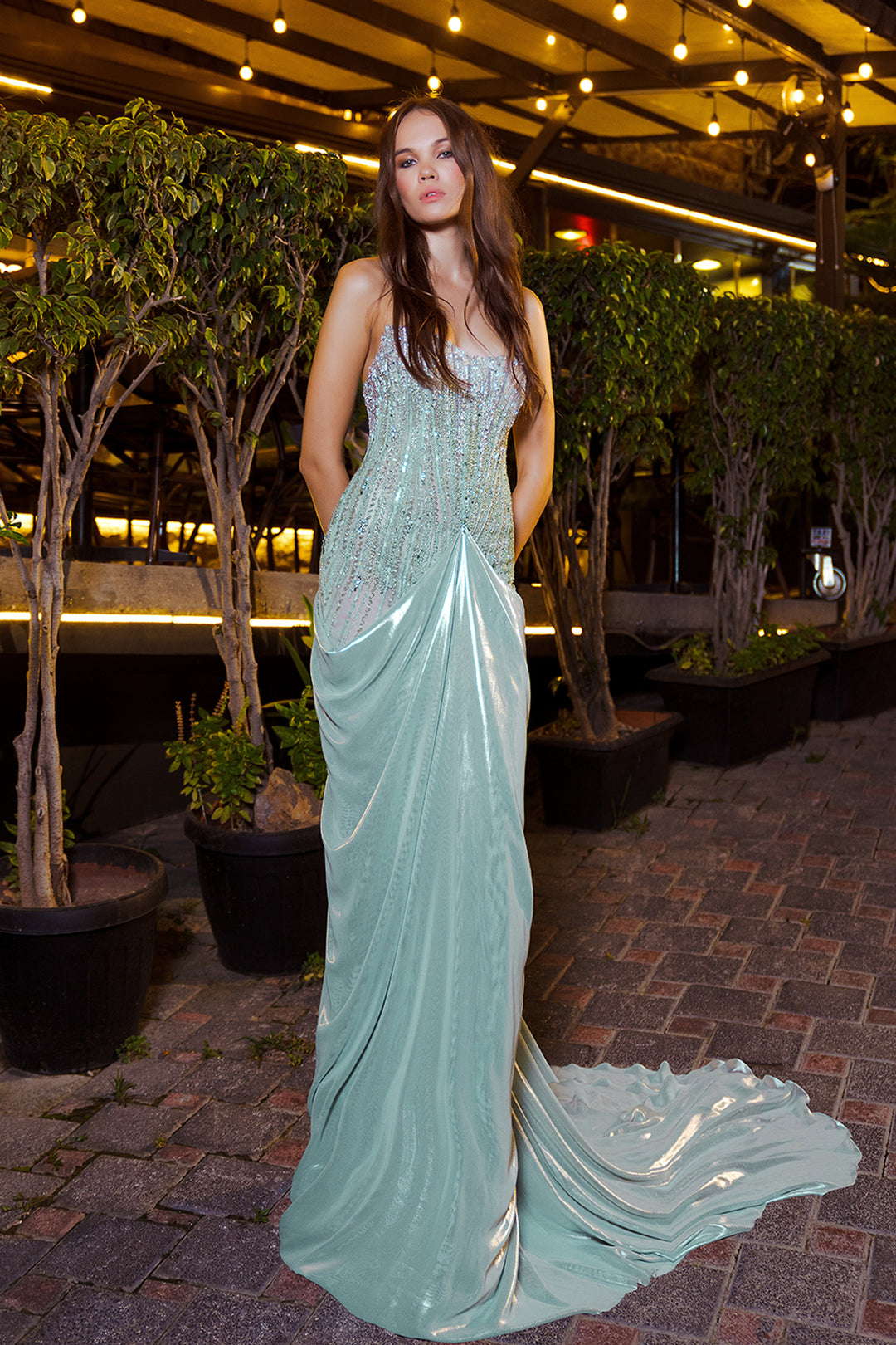 Beaded Column Dress with Slit