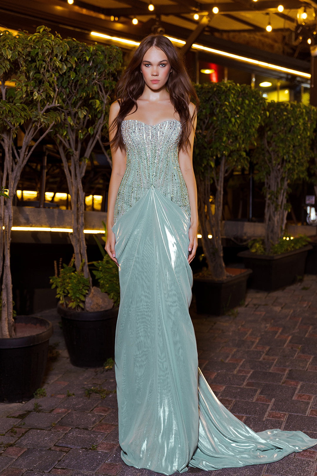 Beaded Column Dress with Slit