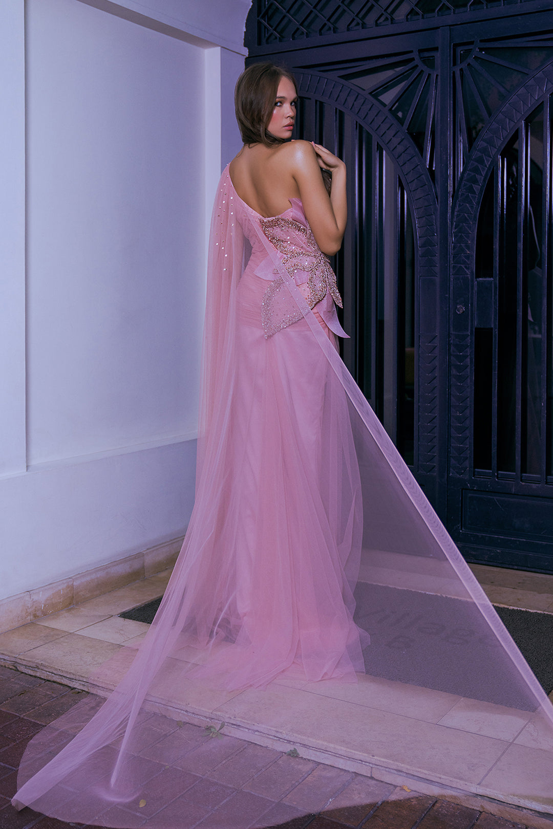 One-Shoulder Crystal-Embellished Column Dress