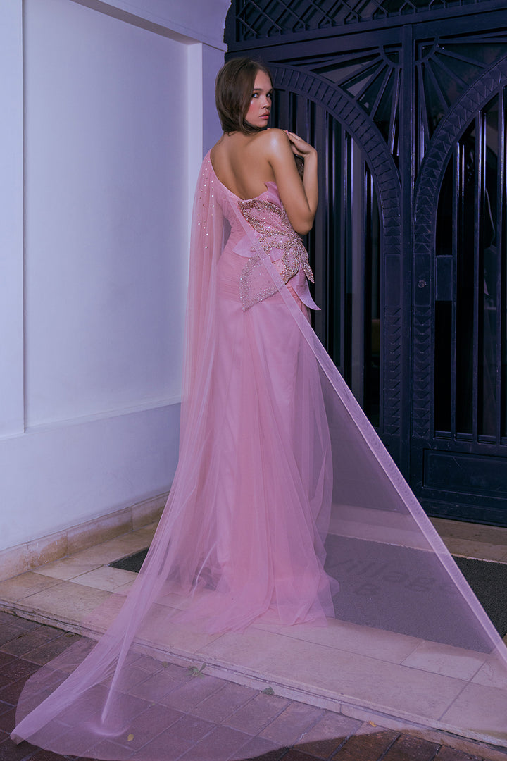 One-Shoulder Crystal-Embellished Column Dress