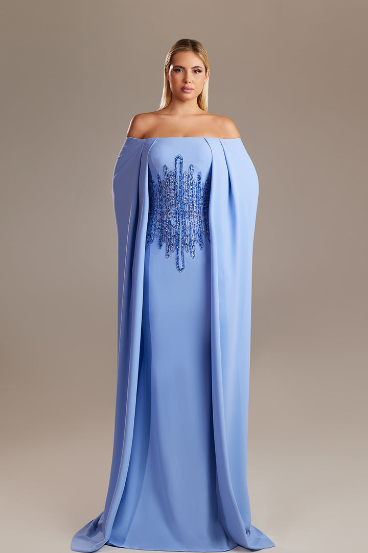 Caped Off-The-Shoulder Column Dress