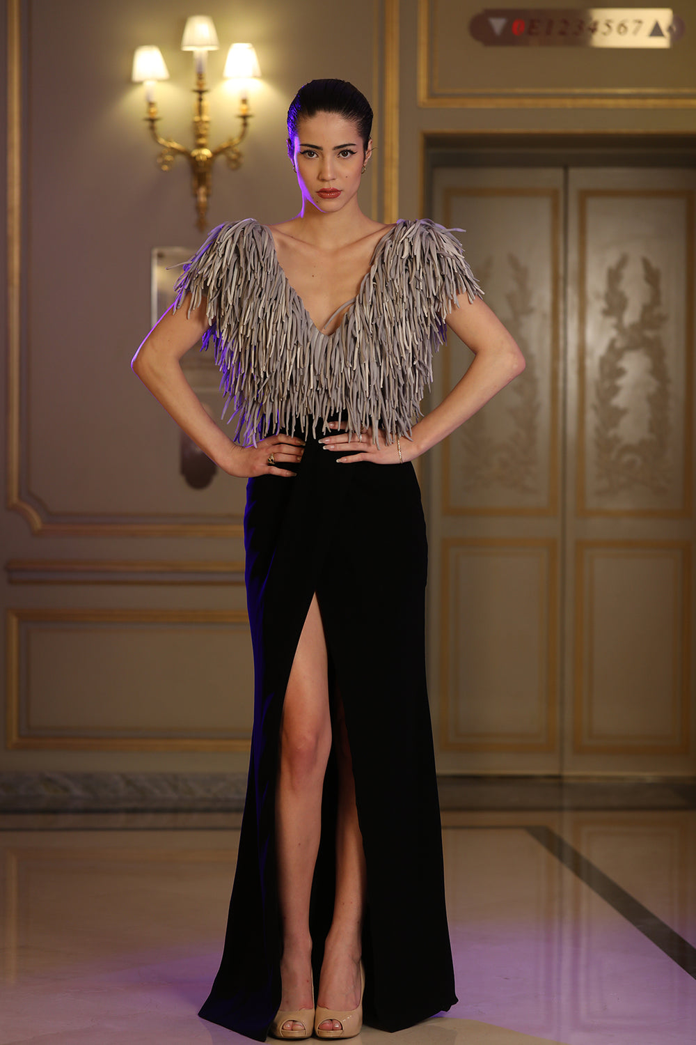 Two-Piece Beaded Fringe Dress Black and Silver / FR 46 Two-Piece Beaded Fringe Dress Black and Silver / FR 46