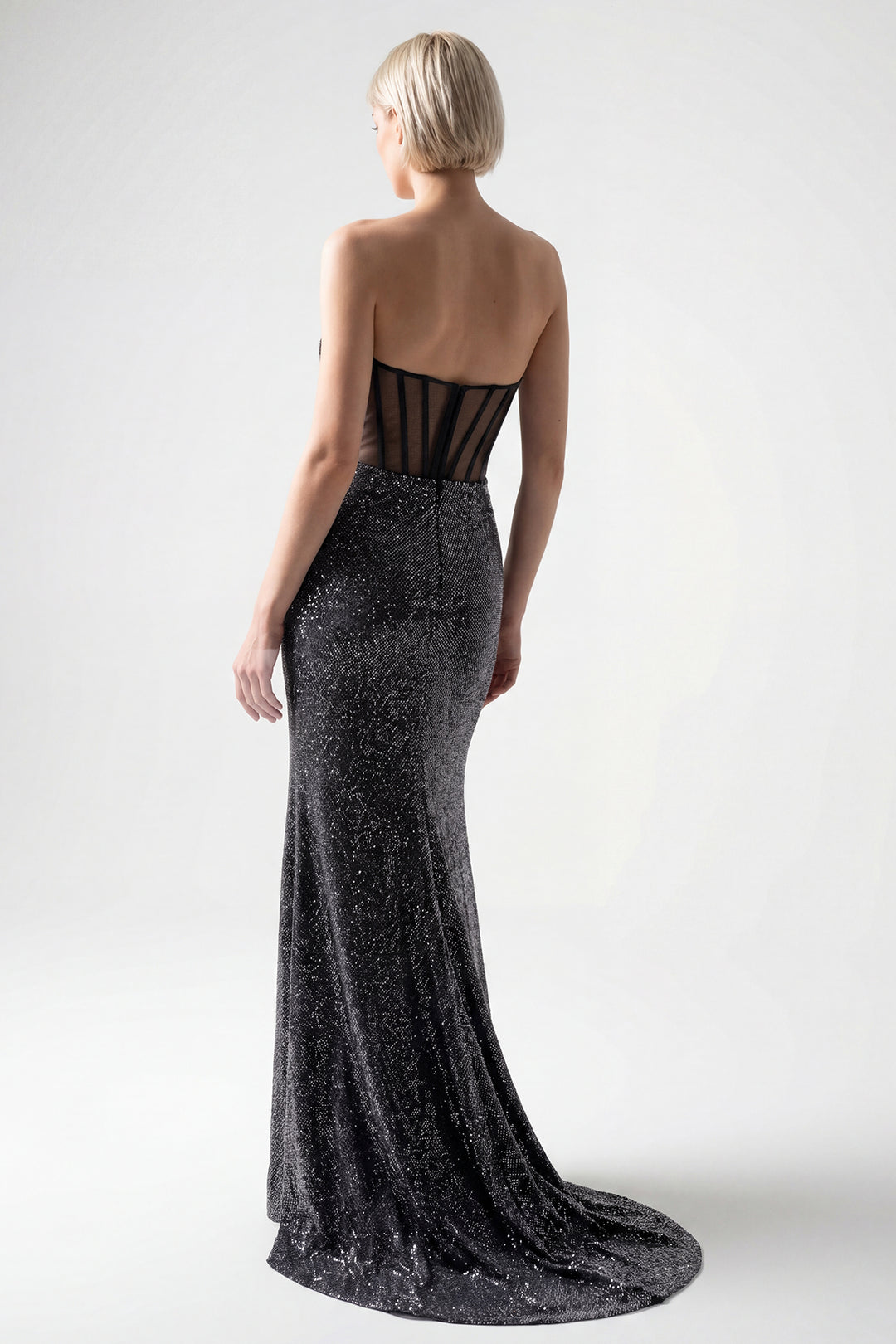 Anthracite Lamé Swarovski Gown