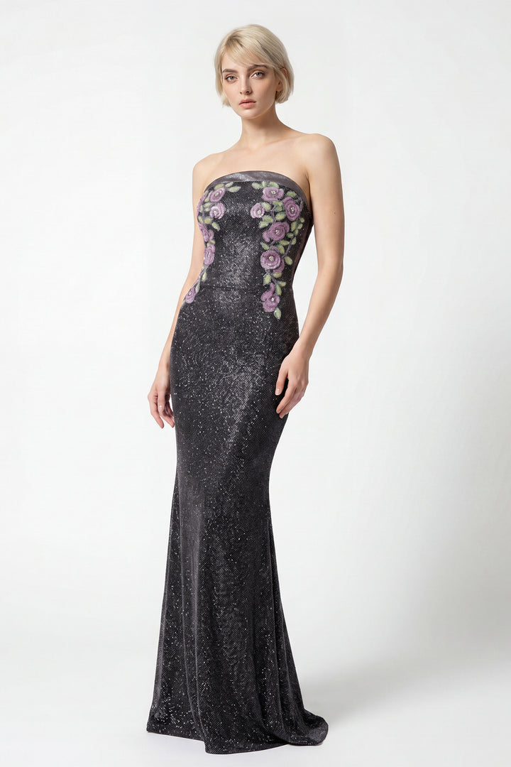 Anthracite Lamé Swarovski Gown
