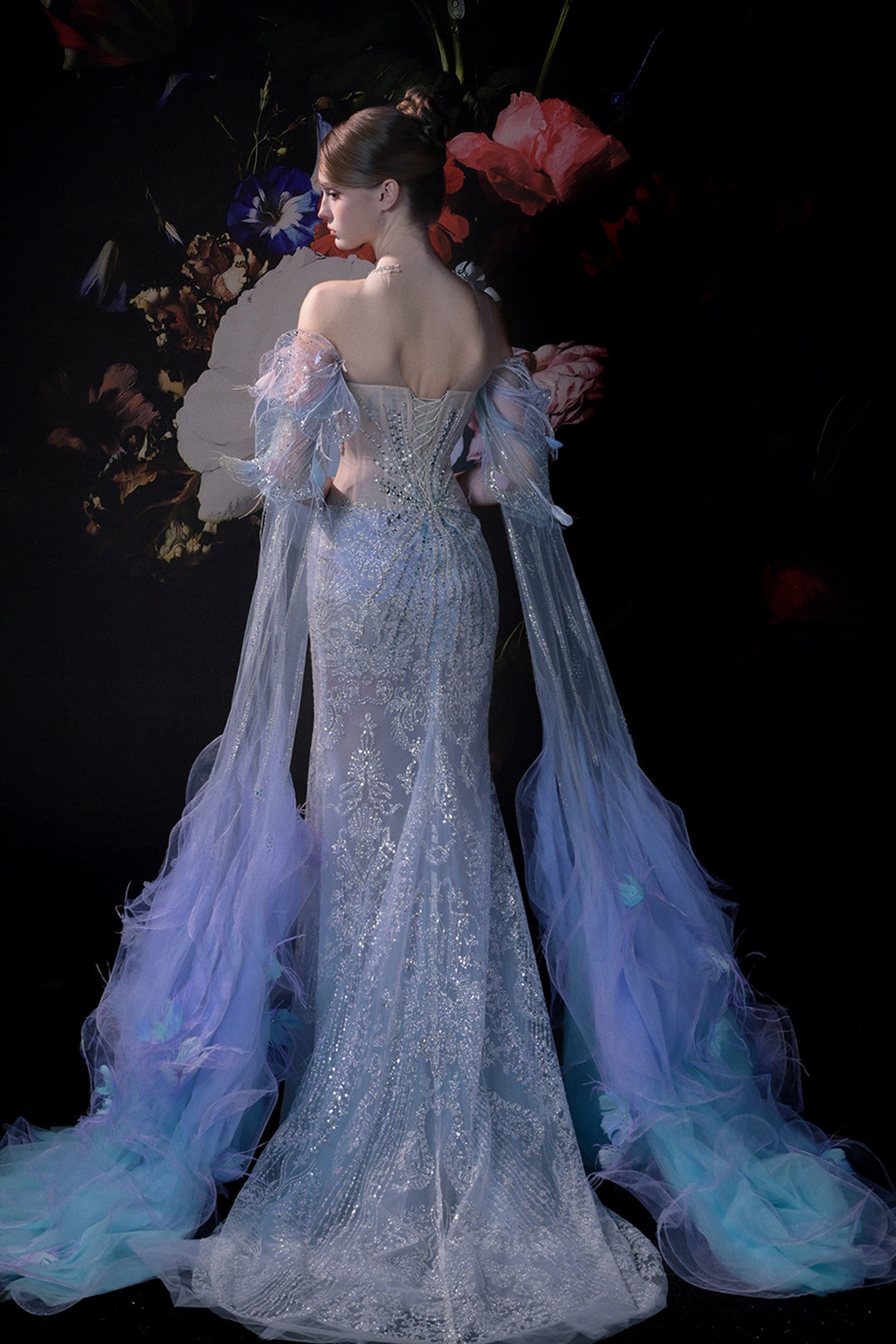 Column Dress with 3D Floral Appliqués