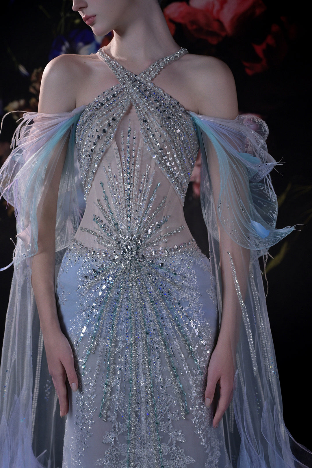 Column Dress with 3D Floral Appliqués