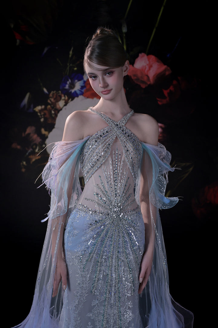 Column Dress with 3D Floral Appliqués