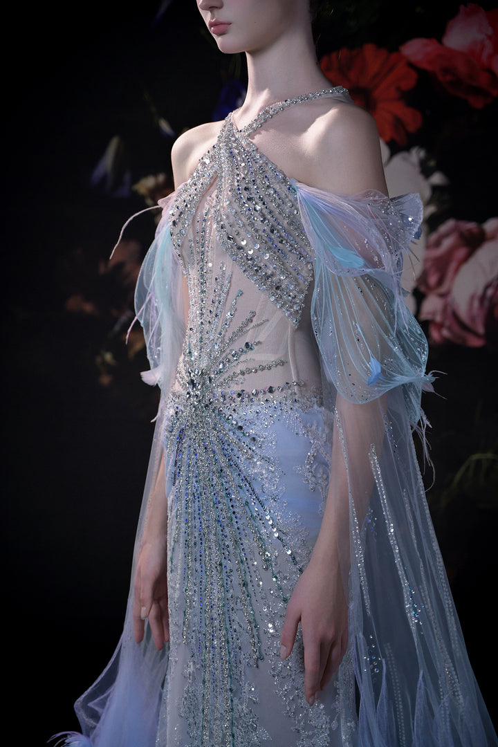 Column Dress with 3D Floral Appliqués