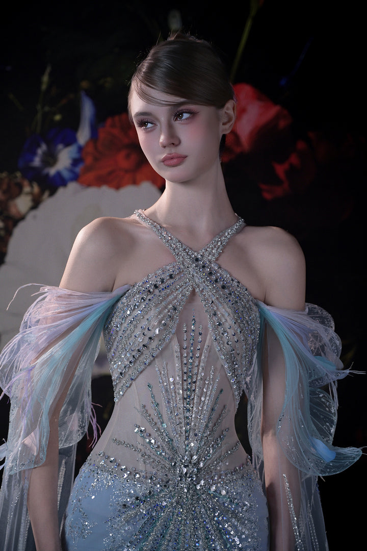 Column Dress with 3D Floral Appliqués