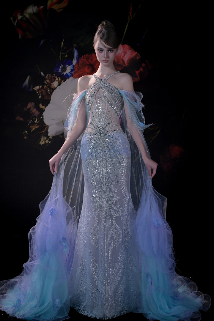 Column Dress with 3D Floral Appliqués