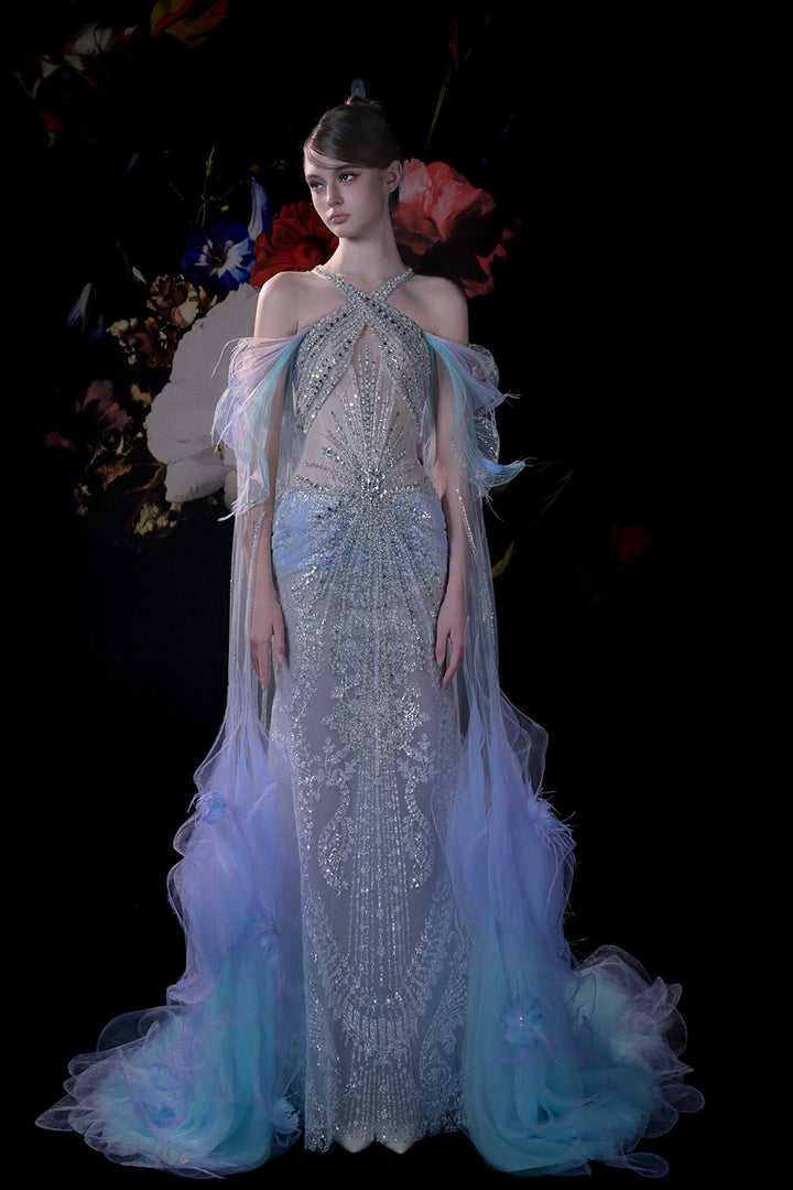 Column Dress with 3D Floral Appliqués