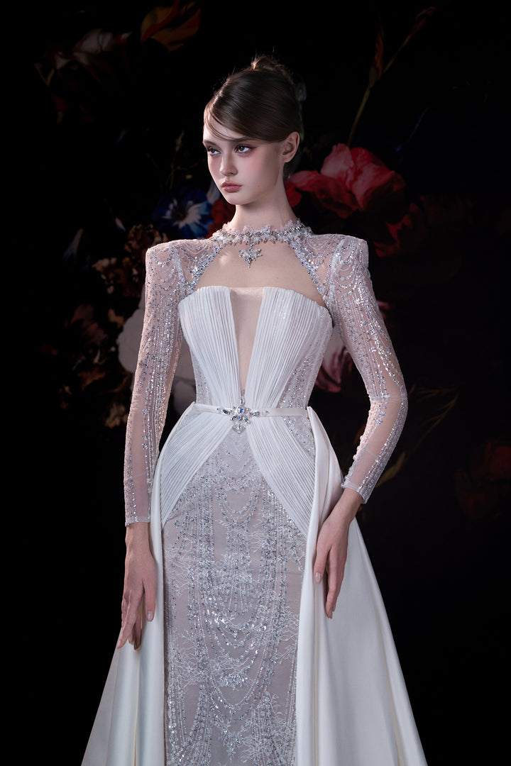 Detachable Cape-Back Column Dress