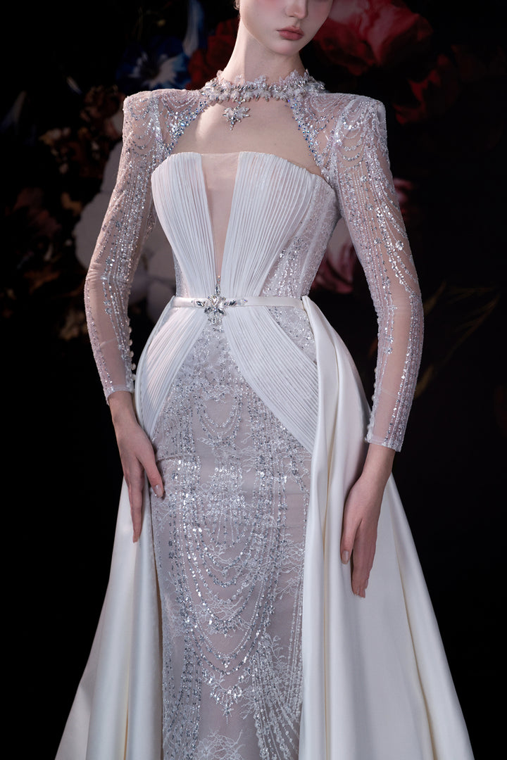 Detachable Cape-Back Column Dress