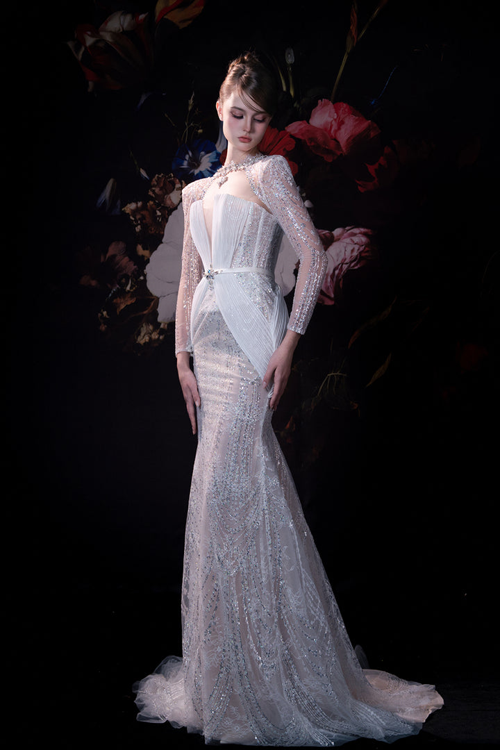 Detachable Cape-Back Column Dress