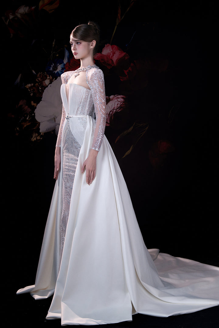 Detachable Cape-Back Column Dress