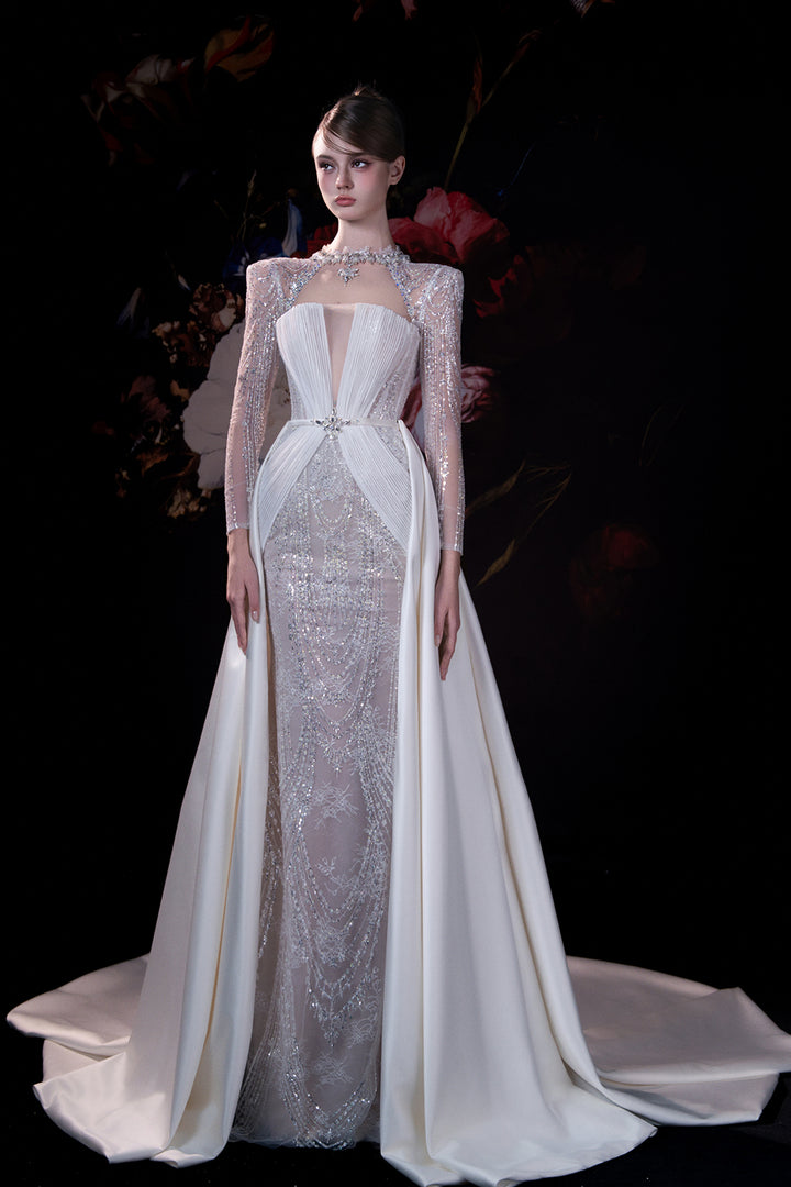 Detachable Cape-Back Column Dress