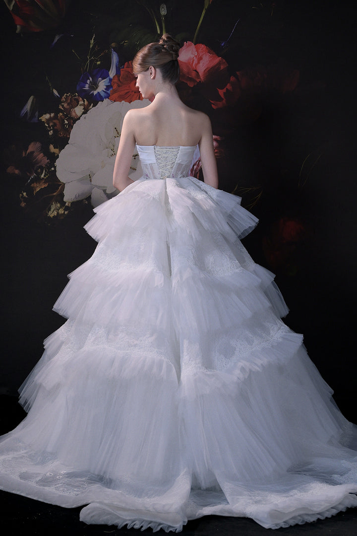 A-Line Long Dress with 3D Floral Appliqués