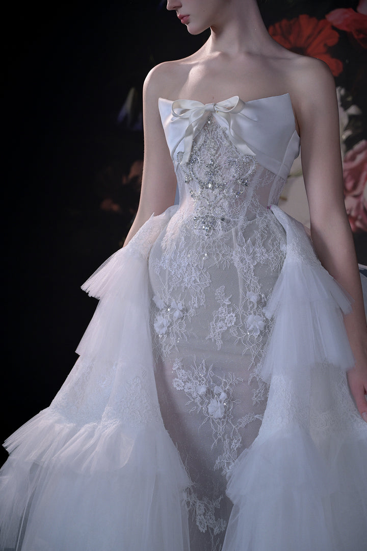 A-Line Long Dress with 3D Floral Appliqués