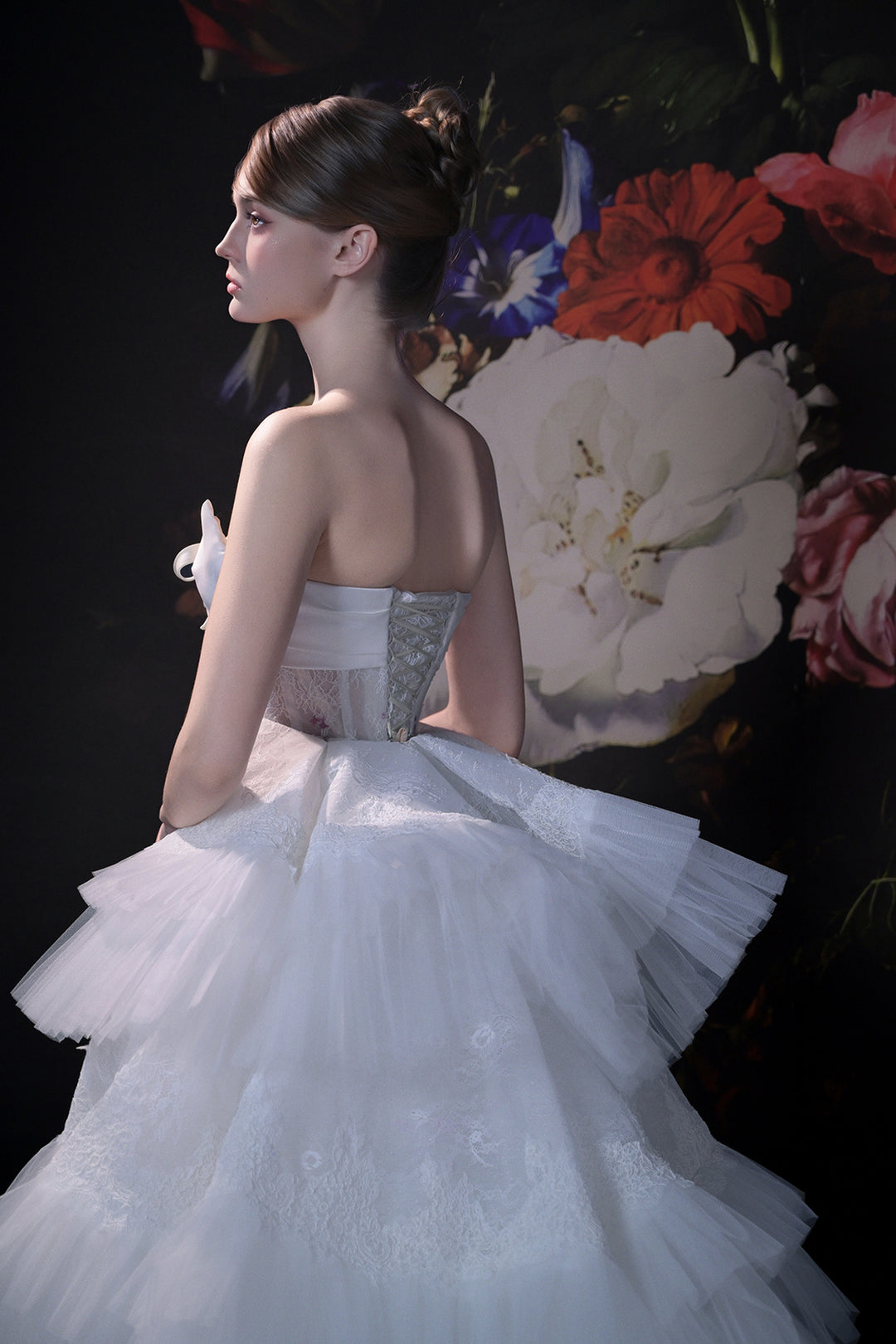 A-Line Long Dress with 3D Floral Appliqués