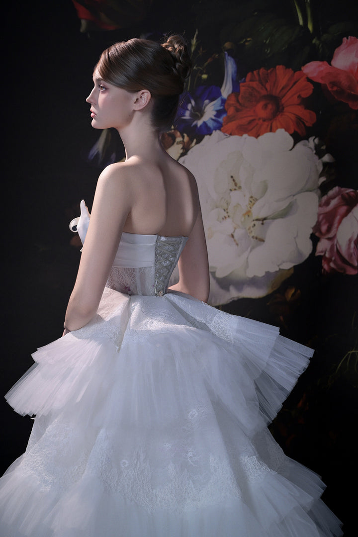 A-Line Long Dress with 3D Floral Appliqués