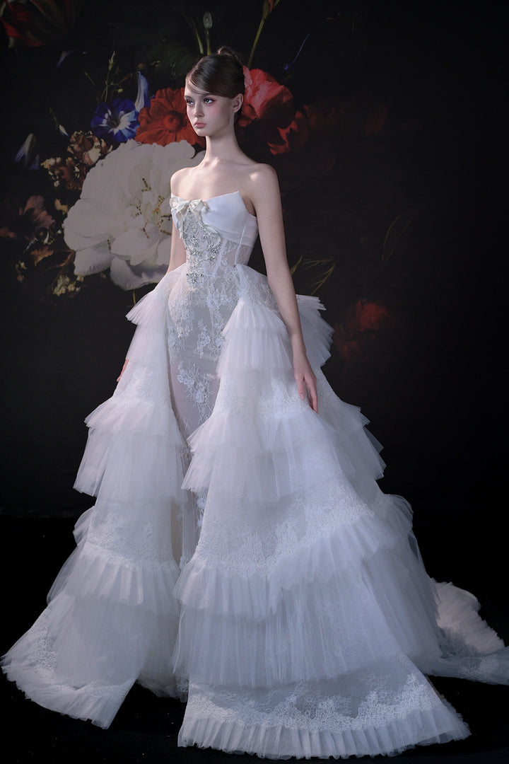 A-Line Long Dress with 3D Floral Appliqués