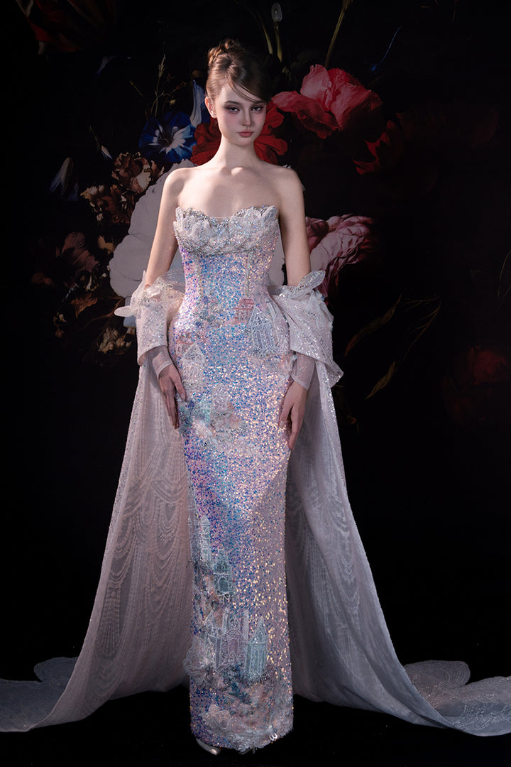 Column Dress with Strapless Sweetheart Bodice