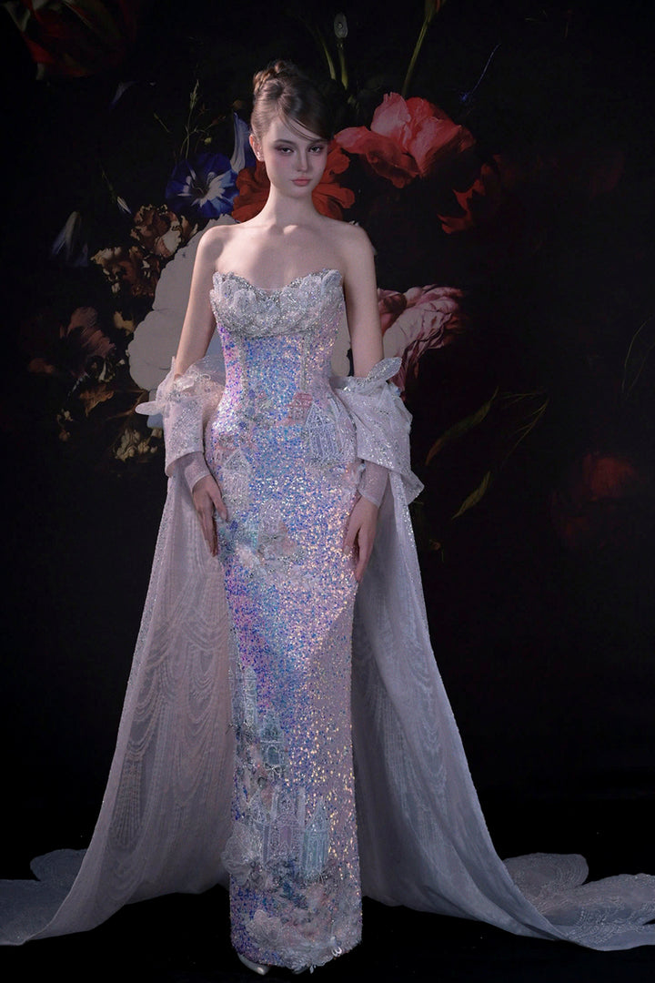 Column Dress with Strapless Sweetheart Bodice