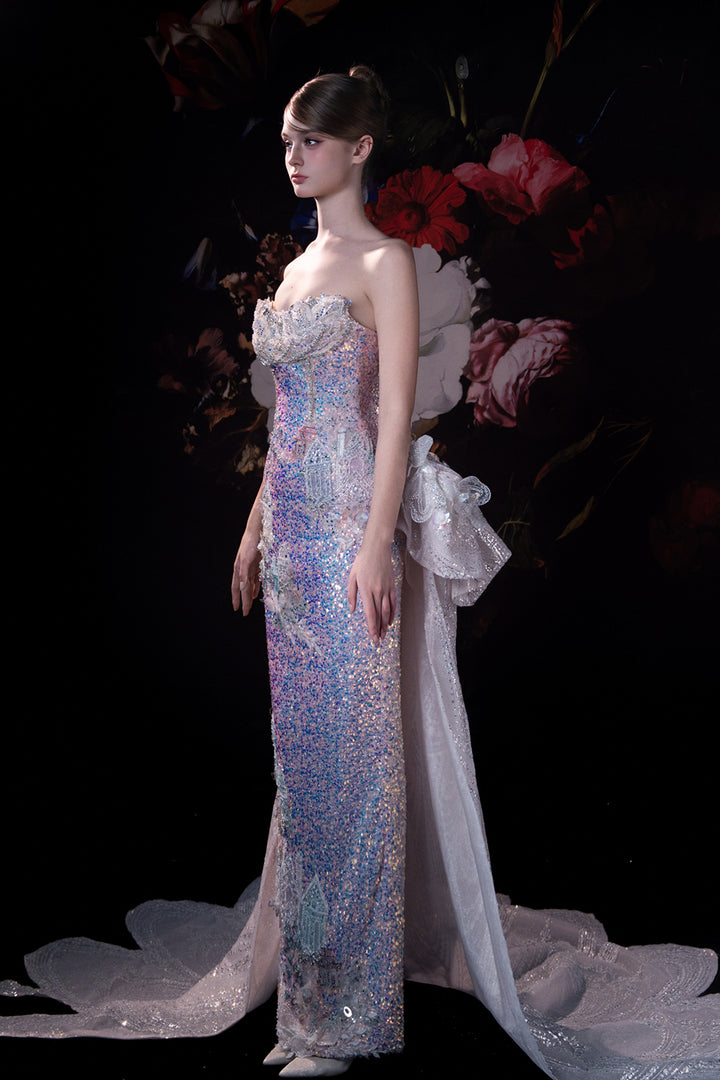 Column Dress with Strapless Sweetheart Bodice