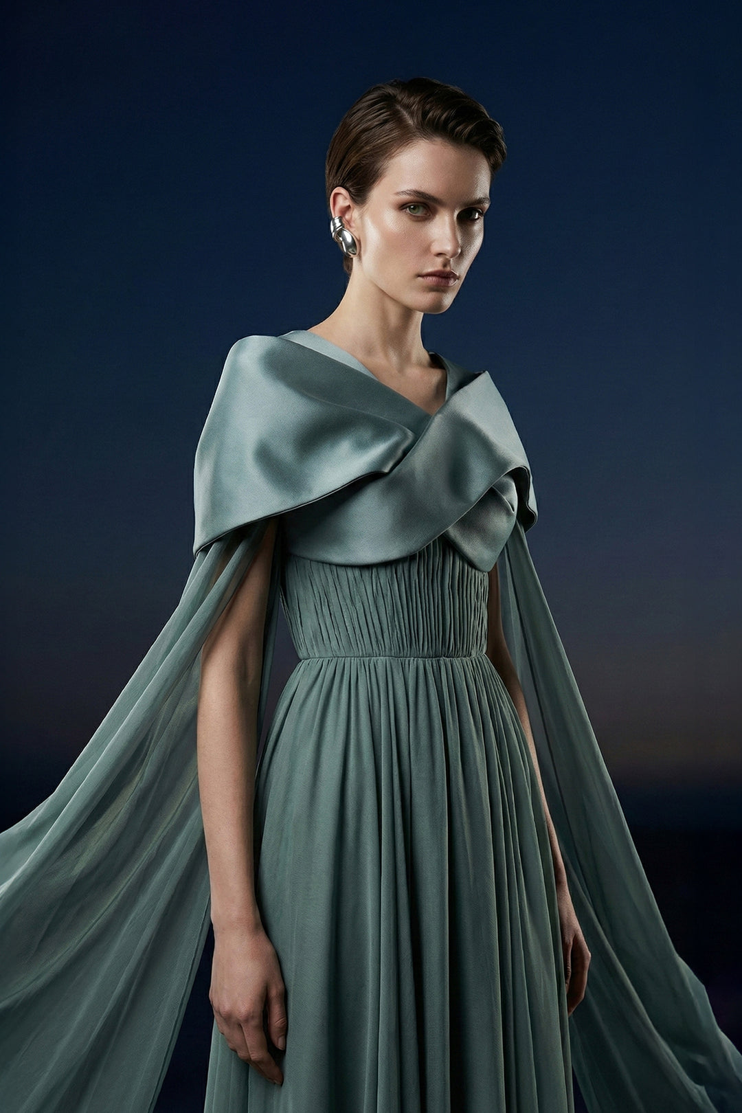 Off-The-Shoulder Satin Column Dress