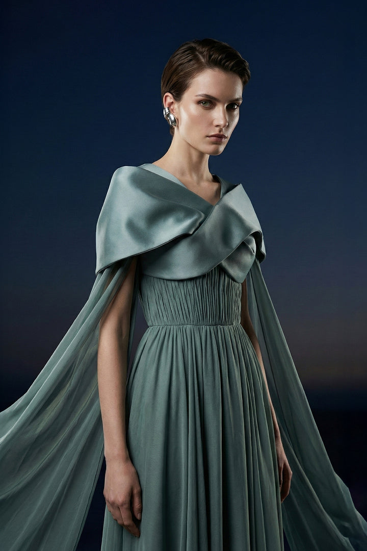 Off-The-Shoulder Satin Column Dress