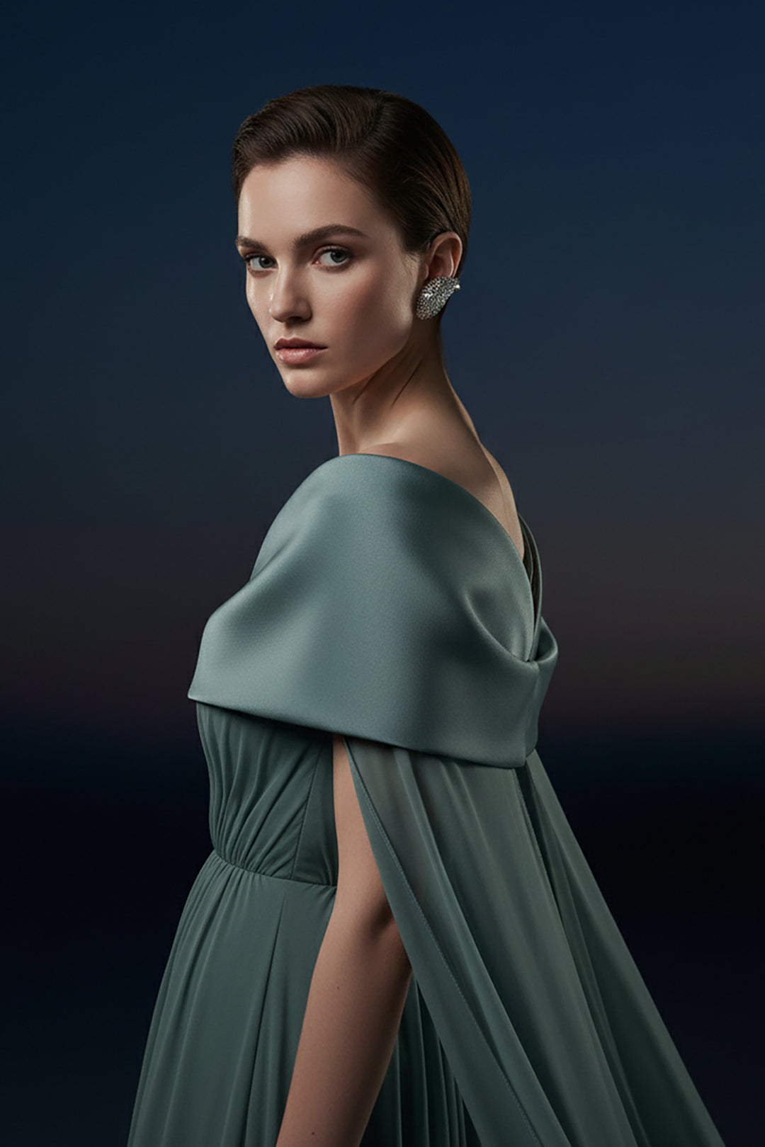 Off-The-Shoulder Satin Column Dress