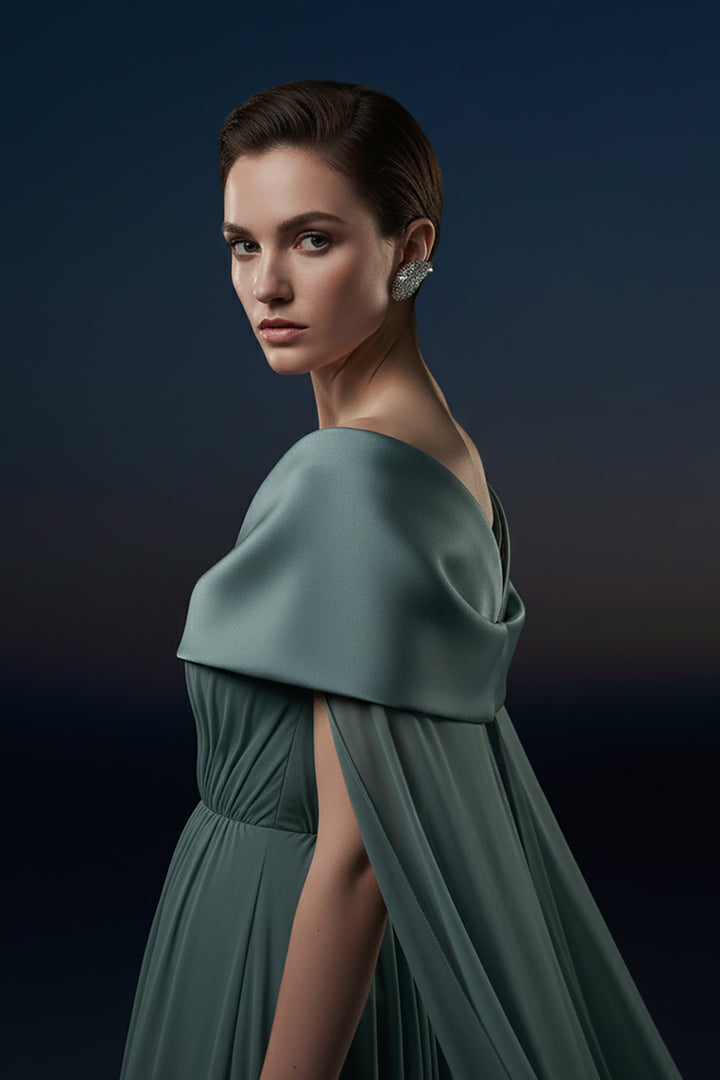 Off-The-Shoulder Satin Column Dress