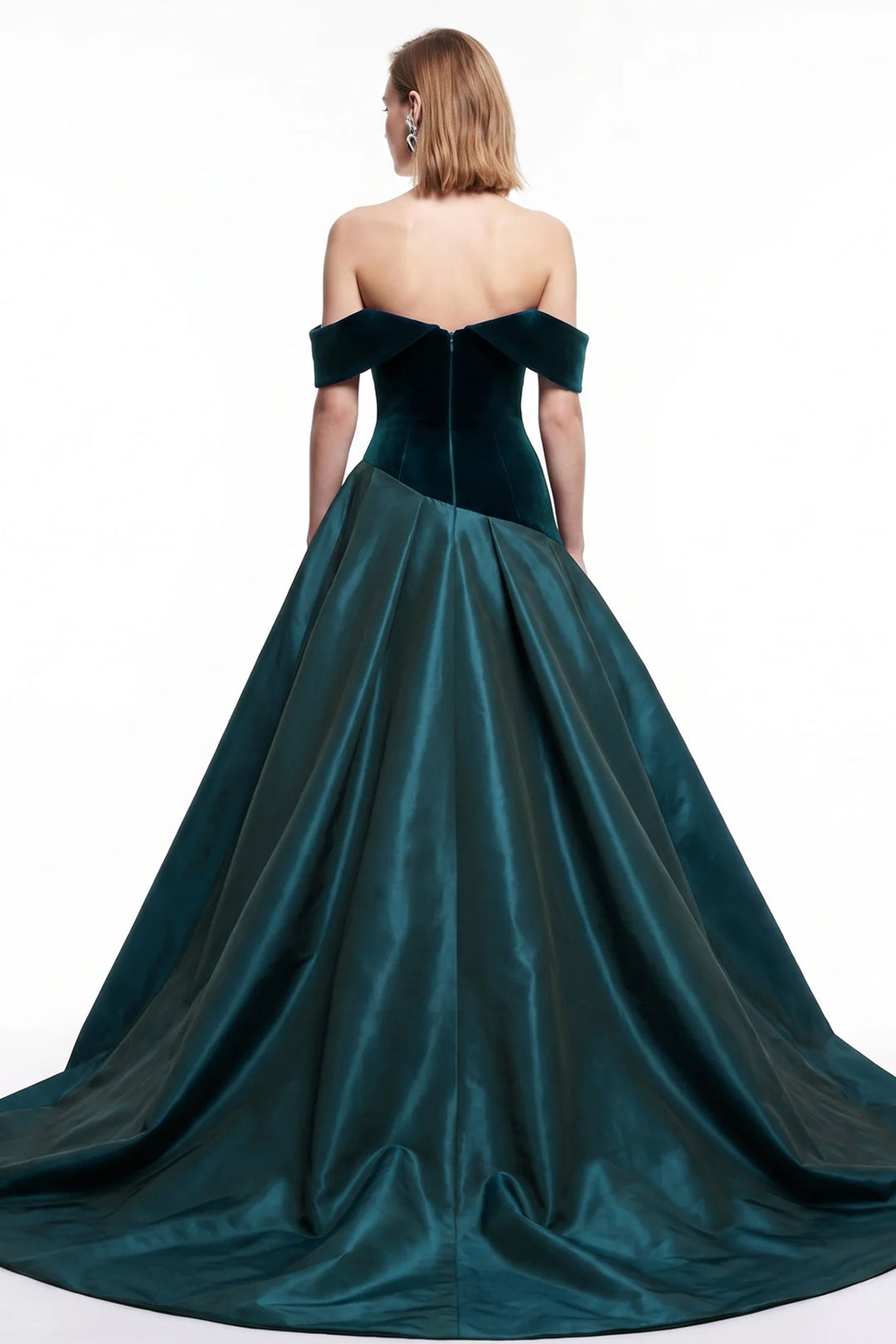 Velvet Off-The-Shoulder with Crystal Floral A-Line Dress