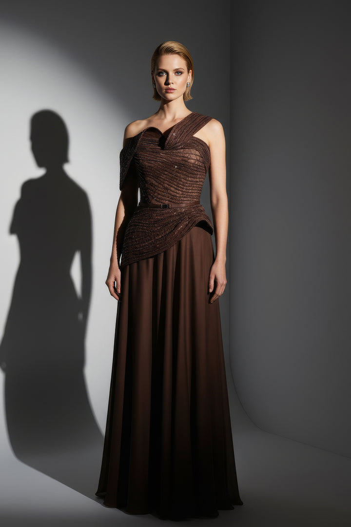 Sequin Bodice Dress with Draped Skirt