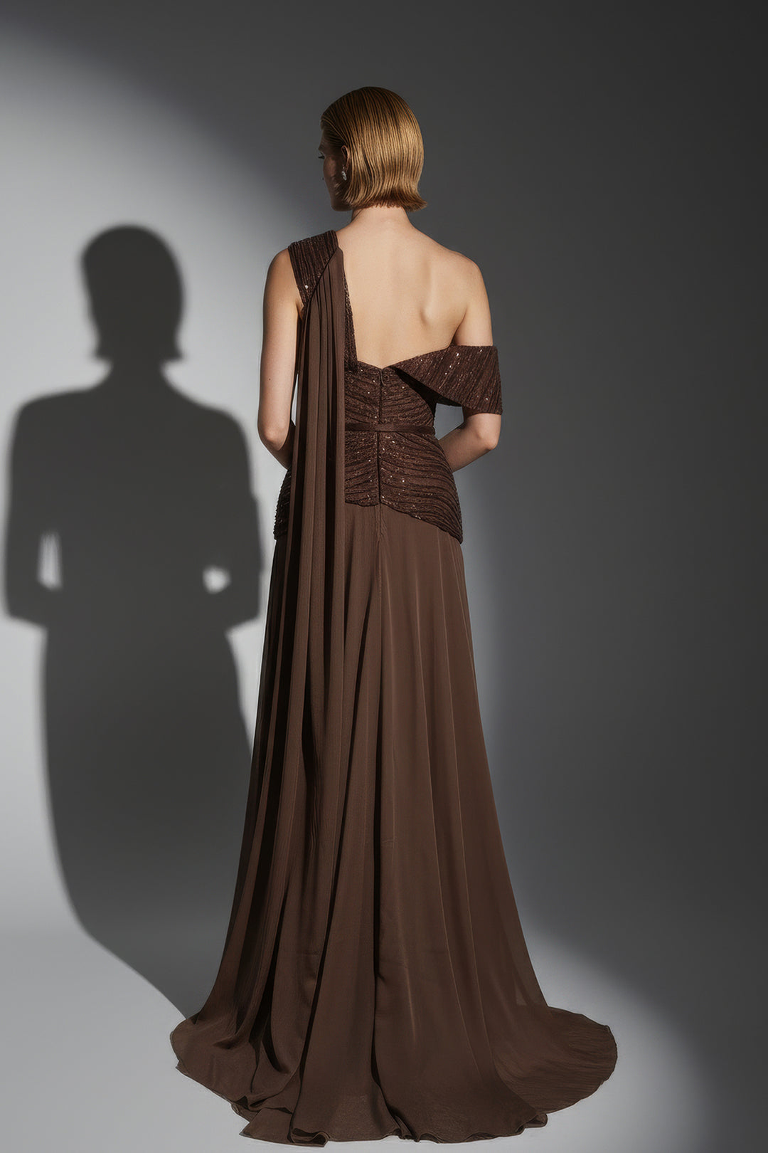 Sequin Bodice Dress with Draped Skirt