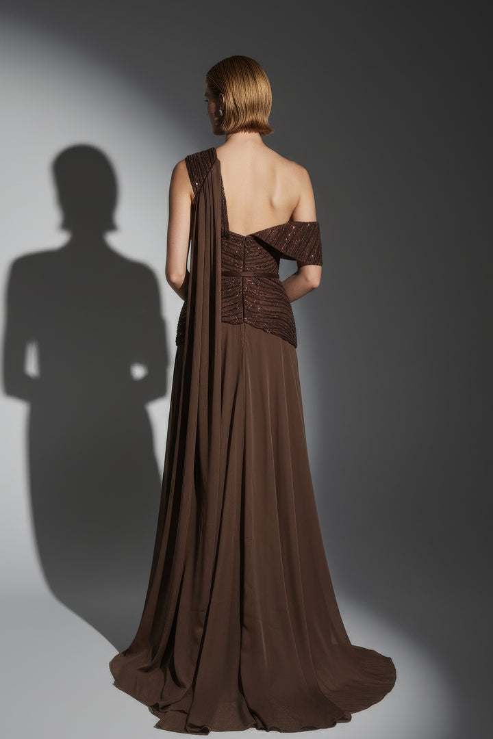 Sequin Bodice Dress with Draped Skirt