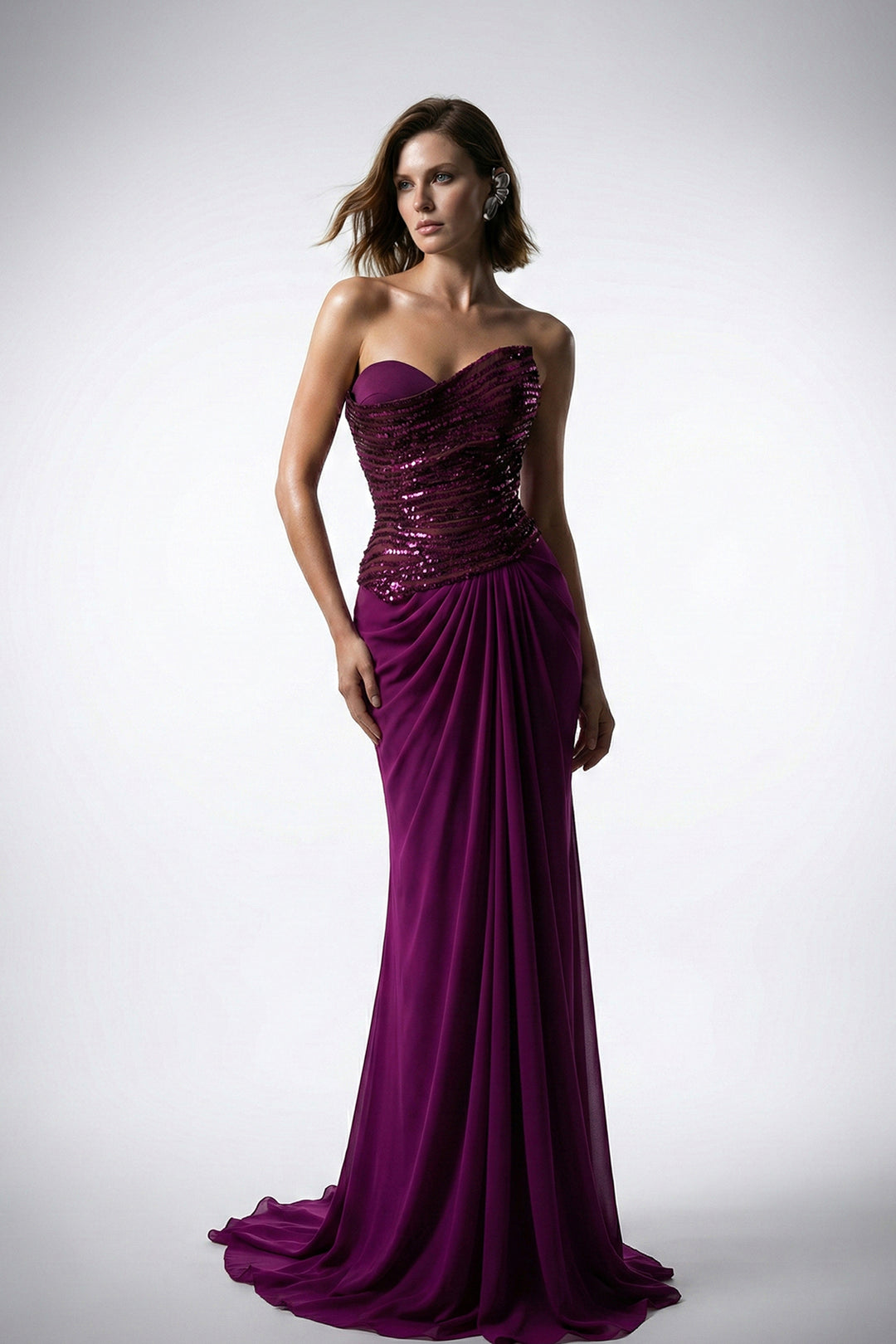 Sequinned Strapless Sweetheart Bodice with A-Line Dress