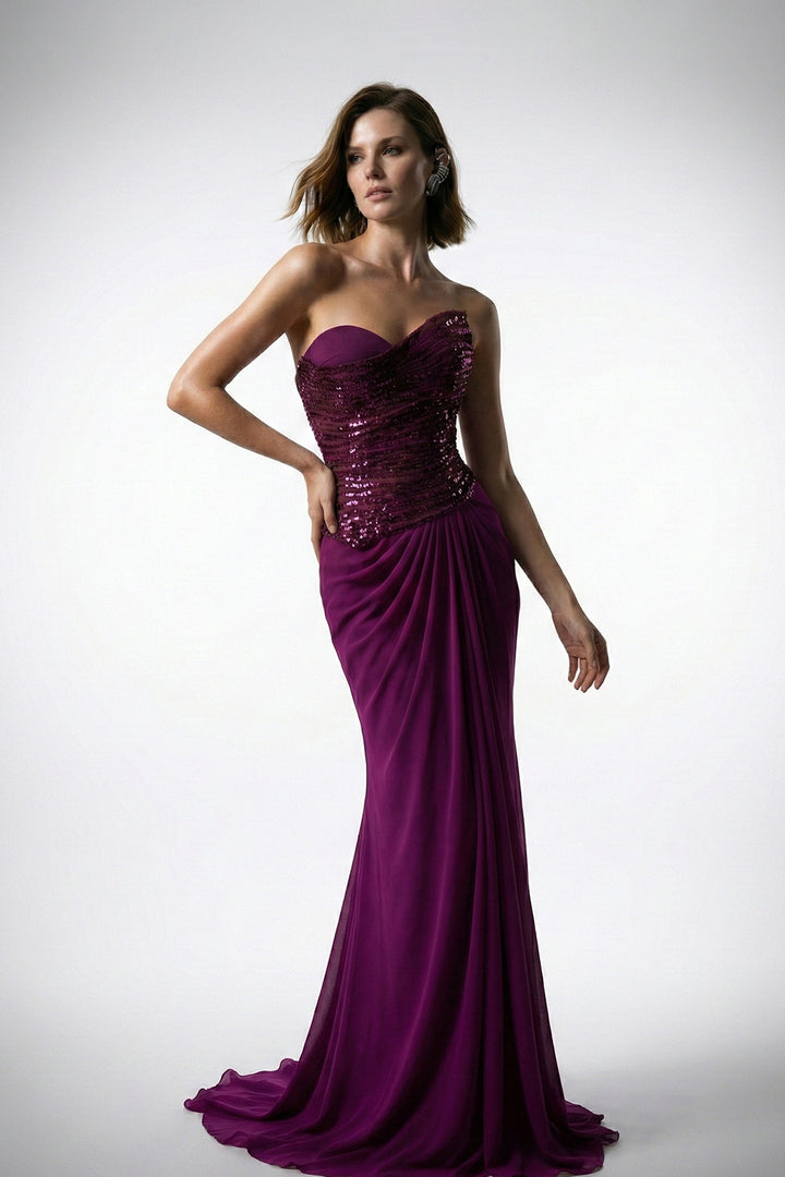 Sequinned Strapless Sweetheart Bodice with A-Line Dress