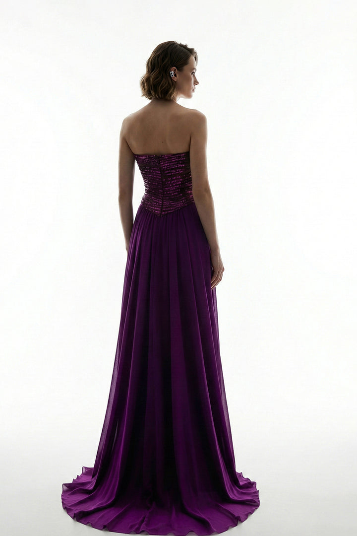 Sequinned Strapless Sweetheart Bodice with A-Line Dress